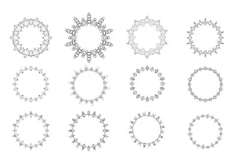 Set of round decorative frames. Kit of black elements  for decoration. Vintag イラスト素材