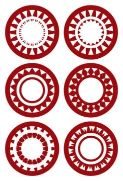 Set of Round Decorative Patterns in Red on White Background Stock-Illustration