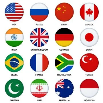 Set of round flags buttons Stock Illustration