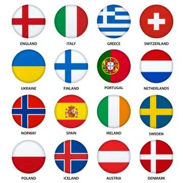 Set of round flags buttons  Stock Illustration