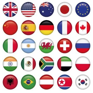 Set of Round Flags world top states Stock Illustration