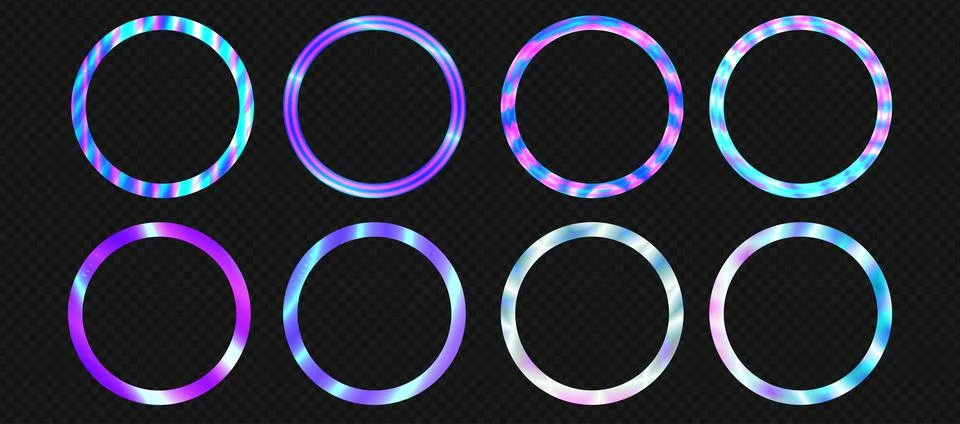 A set of round frames for the avatar of the user. Holographic effect of stickers Illustrazione stock