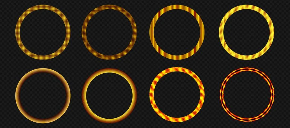 A set of round frames for the Avatar of the user. Lava and fire and gold effect Stock Illustration