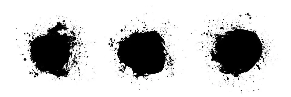 Set of round frames with black paint splashes. Collection of design element.. Stock Illustration