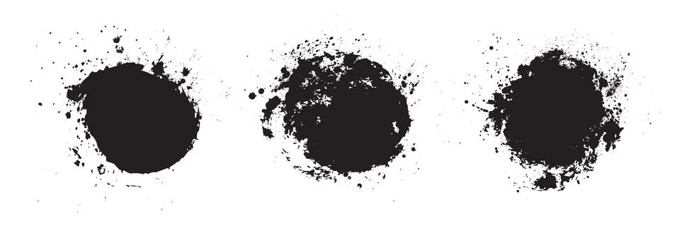Set of round frames with black paint splashes. Collection of design element.. Stock Illustration