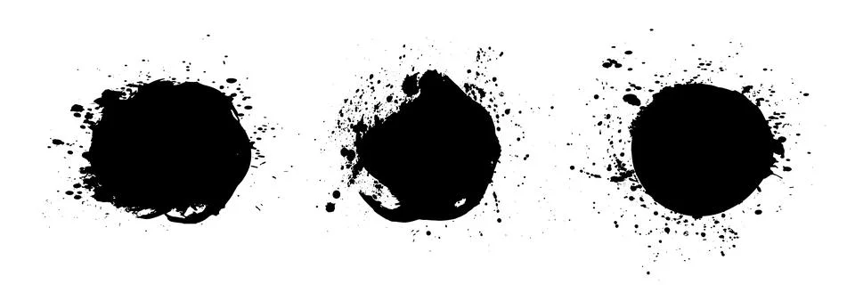 Set of round frames with black paint splashes. Collection of design element.. Stock Illustration