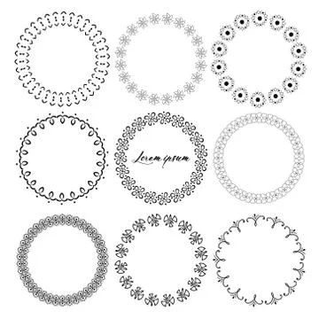 Set of round frames for decoration. Vector illustration. 스톡 일러스트