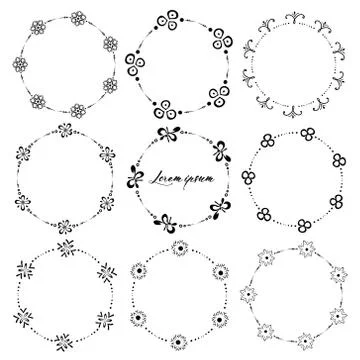 Set of round frames for decoration. Vector illustration. Stock Illustration