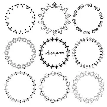 Set of round frames for decoration. Vector illustration. Stock Illustration