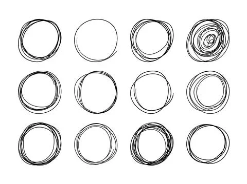 Set of round frames, hand drawing with a pencil, pen. Round design elements,  Stock Illustration