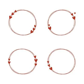 Set of round frames with hearts on a white background. Vector illustration Stock Illustration