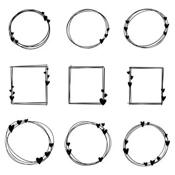 Set of round frames with hearts on a white background. Vector illustration Stock Illustration