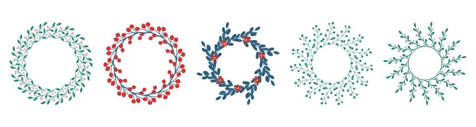 Set of round frames made of stylized twigs and flowers. Stock Illustration