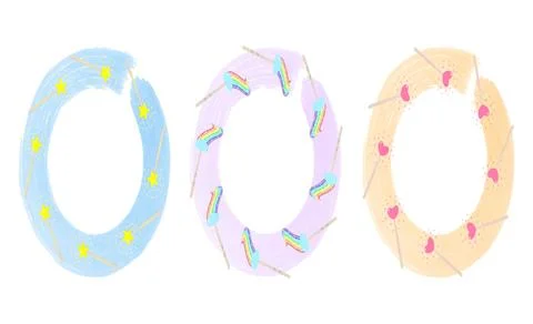 A set of round frames with magic sparkling wands, circles drawn with a water Illustrazione stock