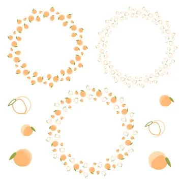 Set of round frames of pink-orange peaches. Seamless brush. Stock Illustration
