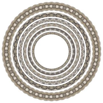 Set of round geometrical frames, circle border ornament, vector Illustrazione stock