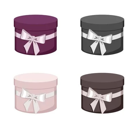 Set of round gift box with bow Stock Illustration