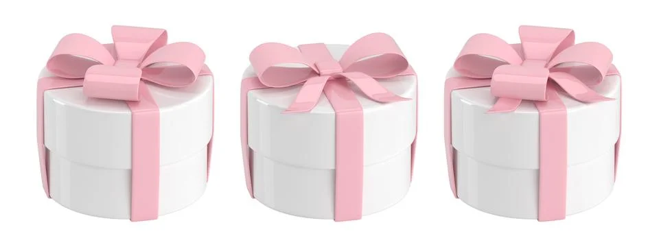 Set of round gift boxes 3D render Stock Illustration