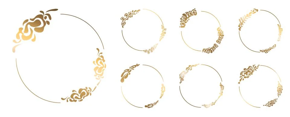 Set of round gold frames in a modern style on a white background. Abstract el Stock Illustration