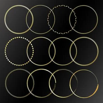 Set of round gold unique ring frames design Stock Illustration