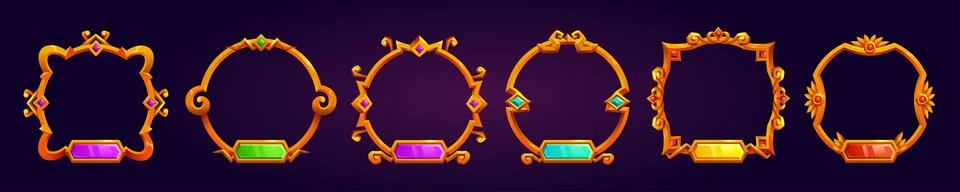 Set of round golden avatar frames Stock Illustration