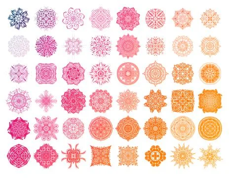 Set of round gradient mandala on white Stock Illustration