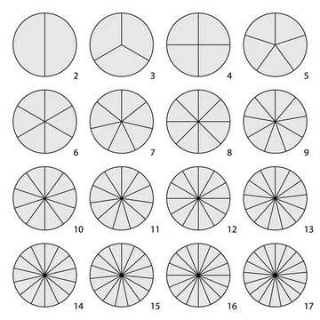 Set of round graphic pie charts icons. Segment of circle infographic Illustrazione stock