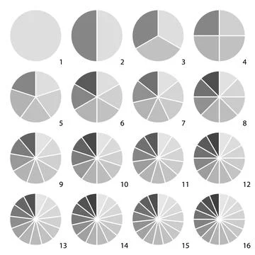 Set of round graphic pie charts icons. Segment of circle infographic Illustrazione stock