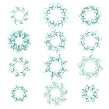Set of round green curly frames of different shapes Stock Illustration