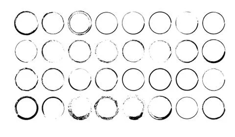 Set of round grunge black frames. Borders collections. Collages elements on w Stock Illustration