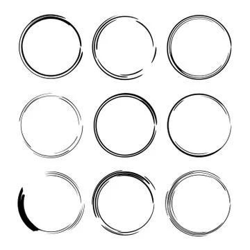 Set of round grunge frames. Collection of black borders. Vector illustration. Stock Illustration