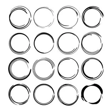 Set of round grunge frames. Empty circlular borders. Vector illustration. Illustrazione stock