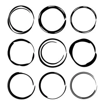 Set of round grunge frames. Empty circlular borders. Vector illustration. Illustrazione stock