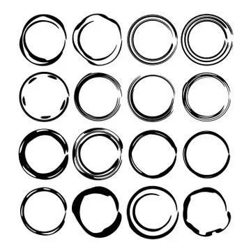 Set of round grunge frames. Empty circlular borders. Vector illustration. Illustrazione stock
