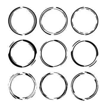 Set of round grunge frames. Empty circlular borders. Vector illustration. Illustrazione stock