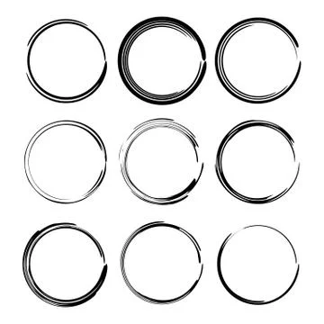 Set of round grunge frames. Empty circlular borders. Vector illustration. Stock Illustration