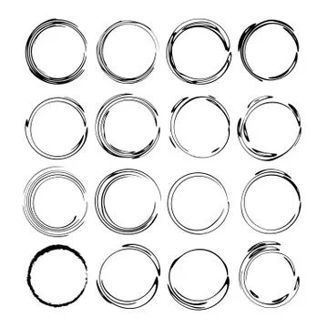 Set of round grunge frames. Empty circlular borders. Vector illustration. Illustrazione stock