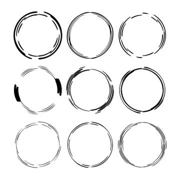 Set of round grunge frames. Empty circlular borders. Vector illustration. Stock Illustration