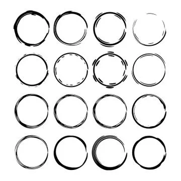 Set of round grunge frames. Empty  borders. Vector illustration. Illustrazione stock