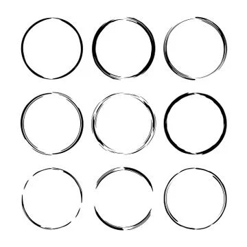 Set of round grunge frames. Empty  borders. Vector illustration. Illustrazione stock