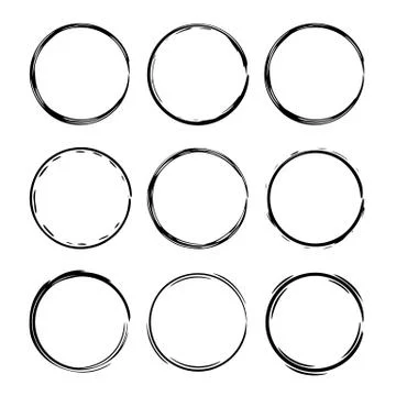 Set of round grunge frames. Empty  borders. Vector illustration. Illustrazione stock