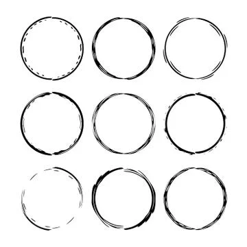 Set of round grunge frames. Empty  borders. Vector illustration. Stock Illustration