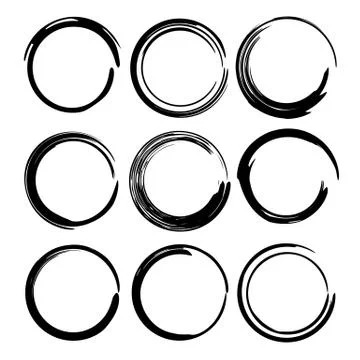 Set of round grunge frames. Empty circlular borders. Vector illustration. Stock Illustration