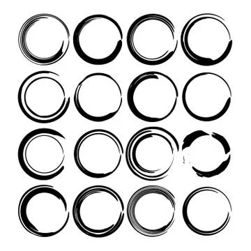 Set of round grunge frames. Empty circlular borders. Vector illustration. Stock Illustration