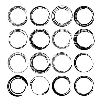 Set of round grunge frames. Empty circlular borders. Vector illustration. Stock Illustration