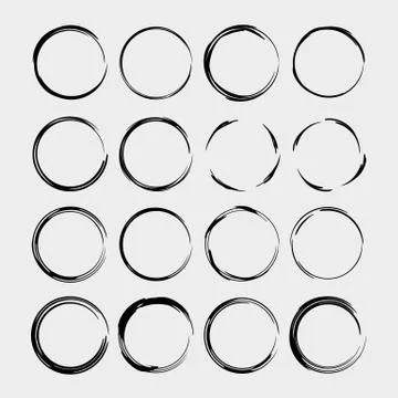 Set of round grunge frames. Empty circlular borders isolated. Vector illustra Stock Illustration