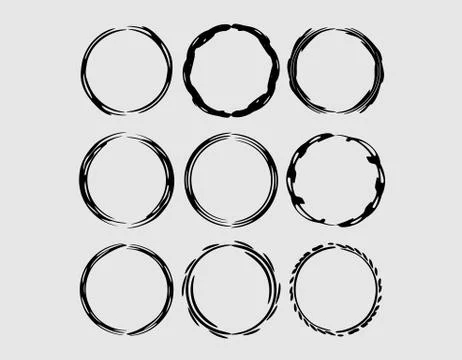 Set of round grunge frames. Empty circlular borders isolated. Vector illustra Illustrazione stock