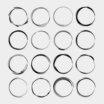 Set of round grunge frames. Empty circle borders isolated. Vector illustratio Illustrazione stock
