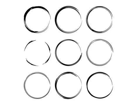 Set of round grunge frames. Empty circlular borders isolated. Vector illustra Illustrazione stock