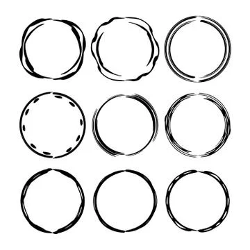 Set of round grunge frames. Empty circlular borders. Vector illustration. 스톡 일러스트
